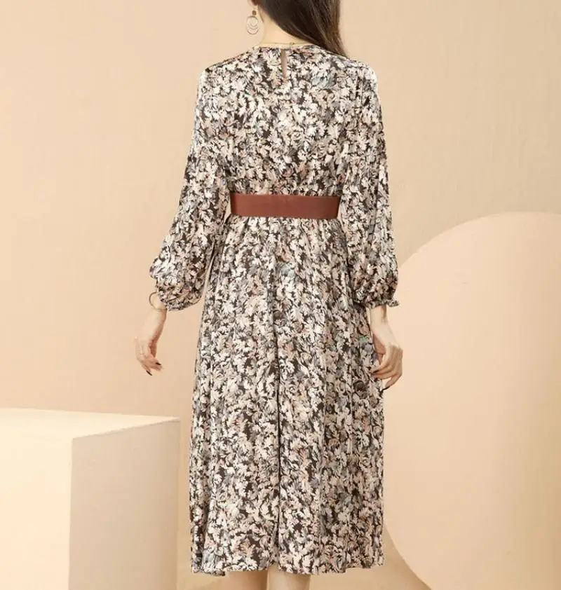 Vintage Fragmented Chiffon Dress Elegant and Slim Style Long Sleeve Comfortable and Breathable Y2K Spring and Autumn New 2024