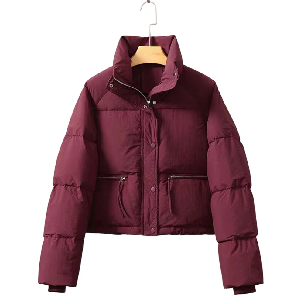 

Women Thick Down Cotton Crop Jacket with Stand Collar Bread Coat Outerwear for Commuting and Casual Use in Cold Seasons
