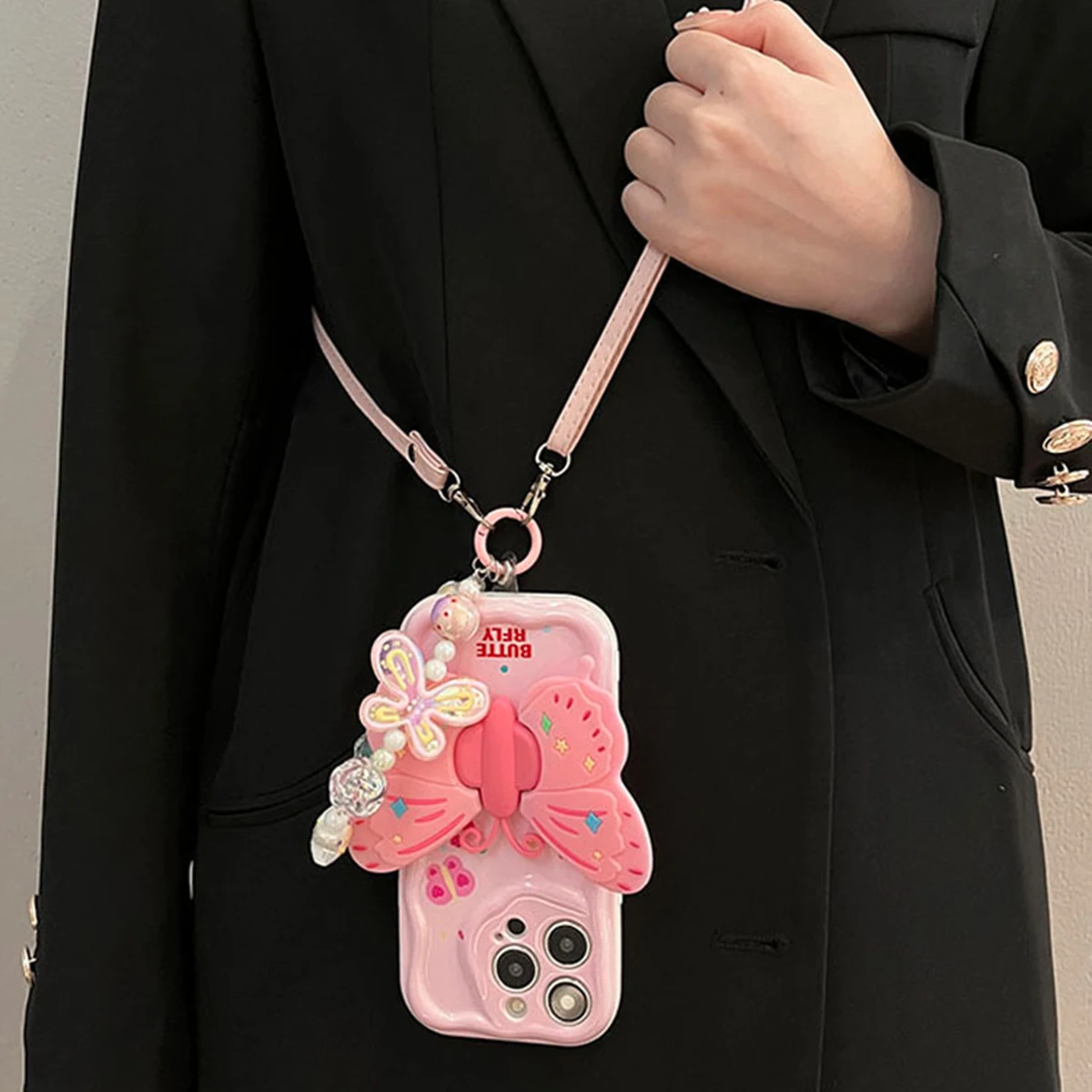 

Butterfly bracket hand chain suitable for Apple 16 iPhone 16 pro max 15 14 13 pro xr xs xs max anti-fall and anti-slip new case