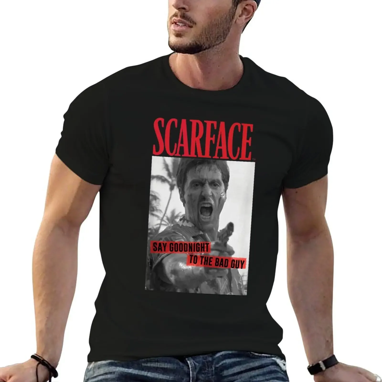 

Scarface Say Goodnight To The Bad Guy Photo T-Shirt anime animal prinfor boys vintage anime shirt mens workout shirts