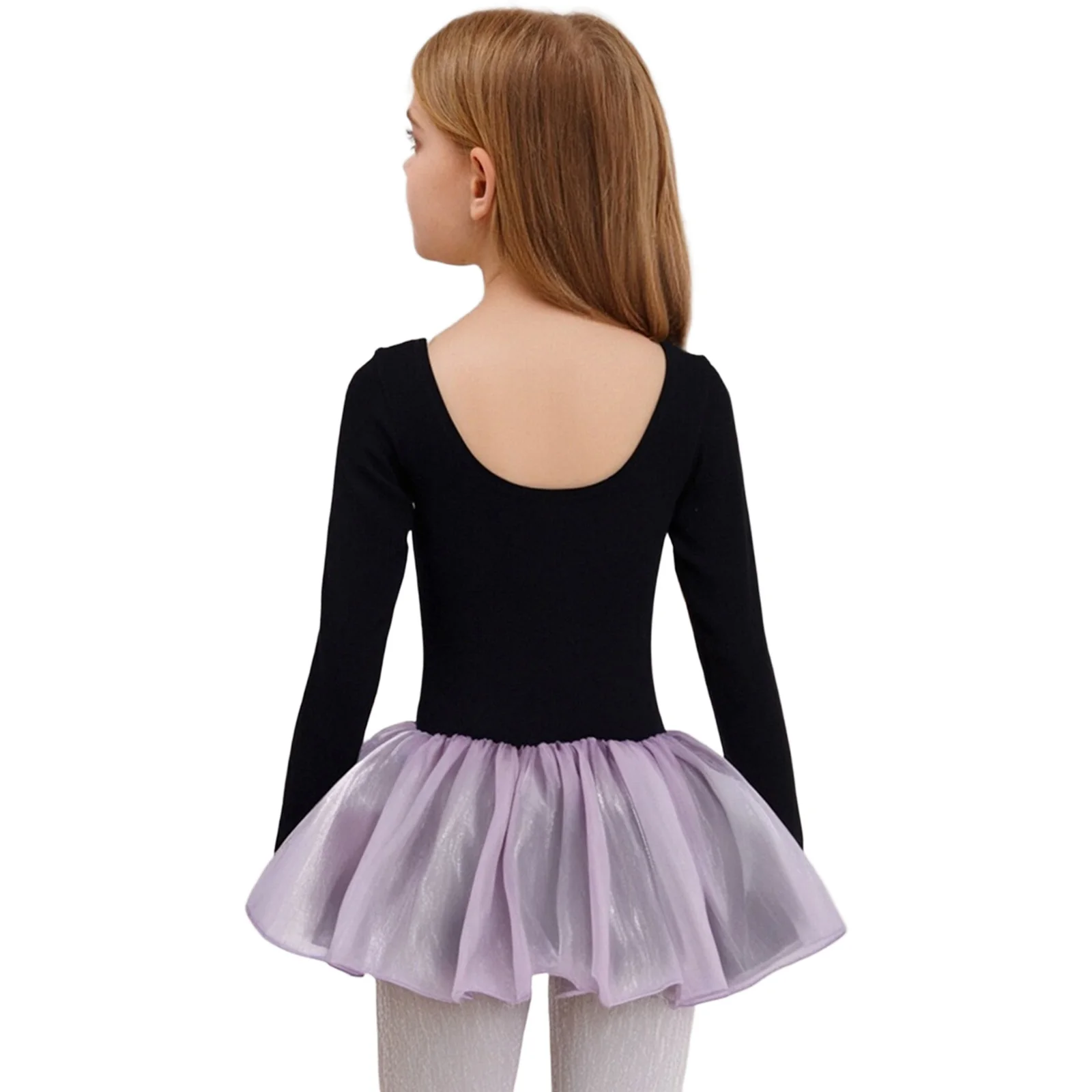 발레 드레스 체조 레오타드 어린이용 소녀용 리본 장식 주름 긴 소매 튤 튜튜 레오타드 드레스 공연 대회용