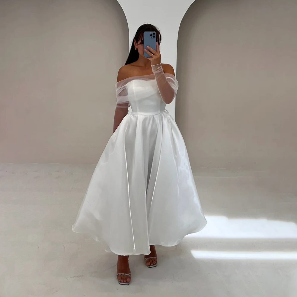 

Women's Formal Evening Gowns Elegant Strapless Off Shoulder A-Line Evening Dresses Satin Formal Party Gowns for Wedding