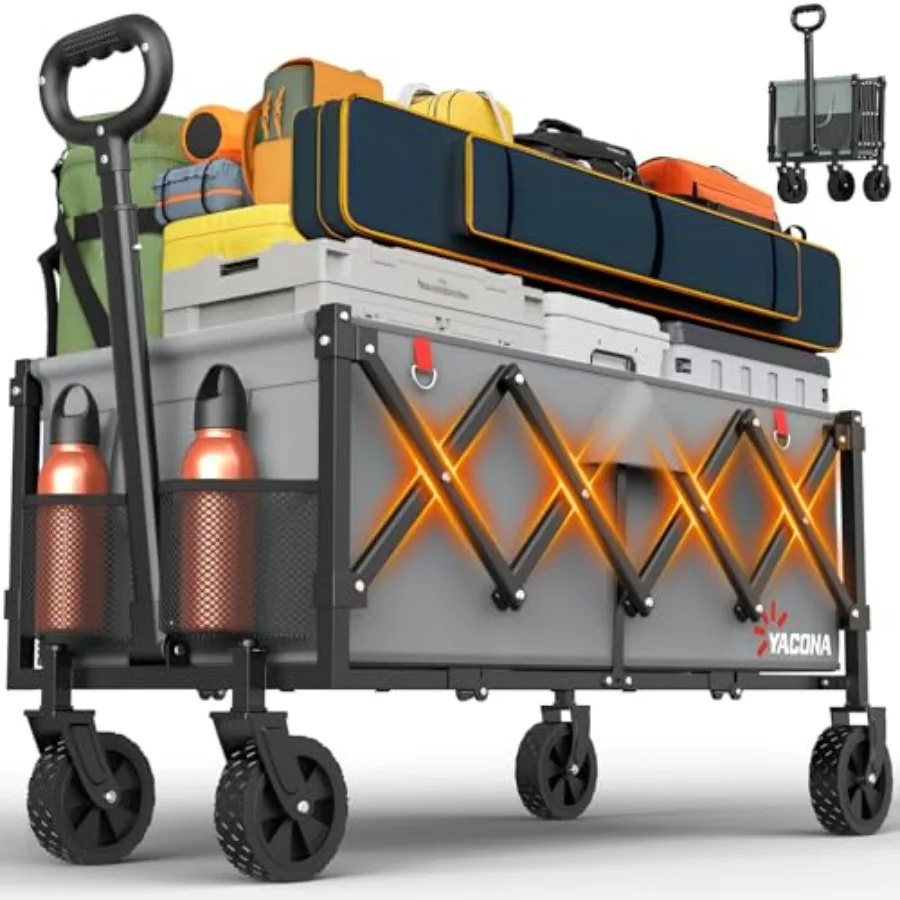 

35 L Extra Long Foldable Heavy Duty Wagon with Wheels 360LBS Capacity Portable Utility Cart in Black for Groceries Shopping Cam