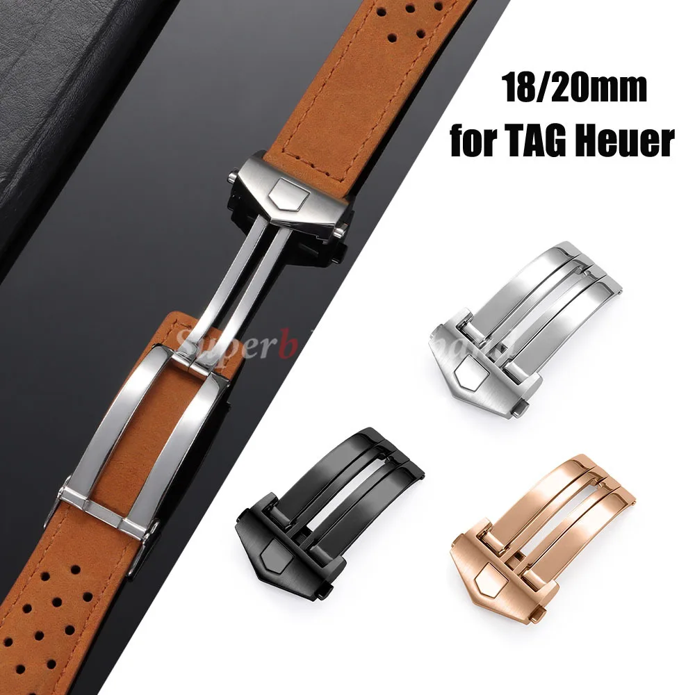 

18mm 20mm Stainless Steel Folding Clasp Watch Buckle for TAG Heuer Strap for Leather Rubber Watchband Double Silver Button Clasp