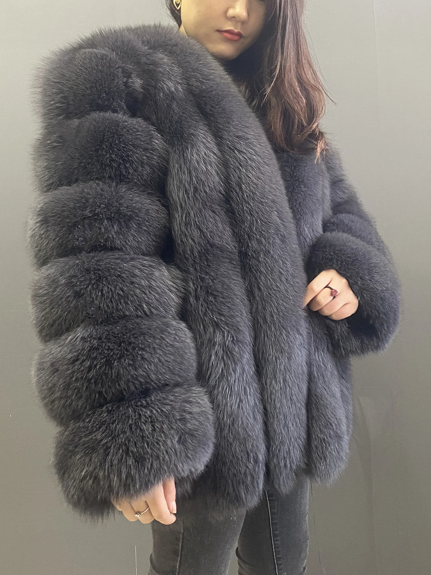 Women's polyester jacket, custom-made with faux fur