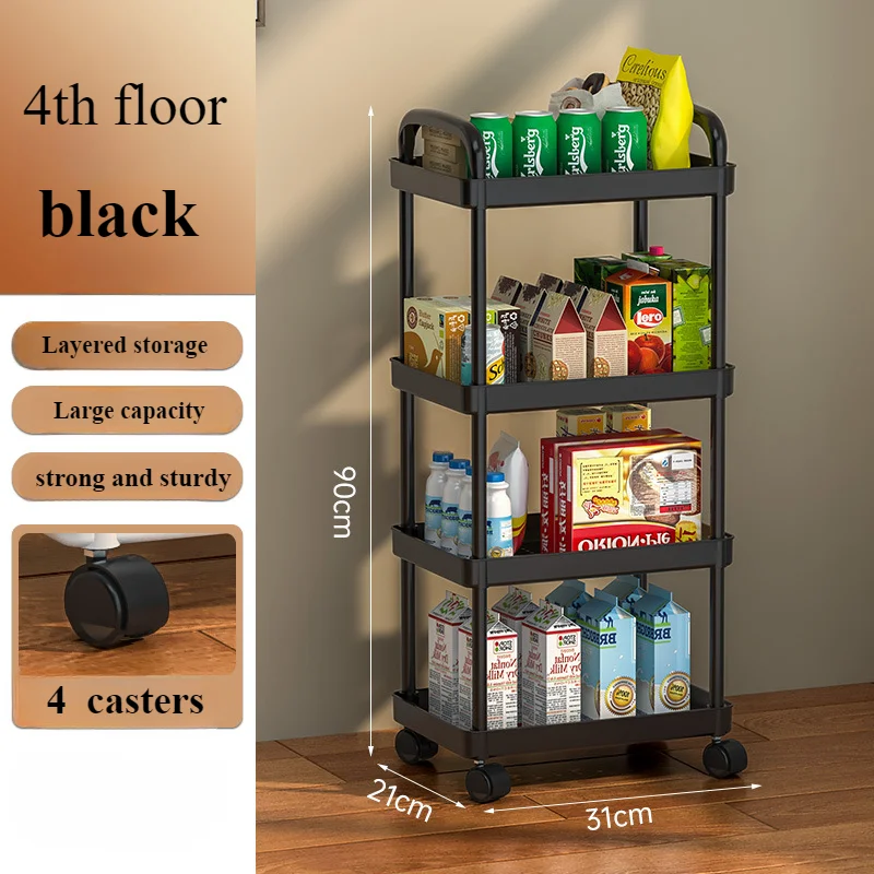 Cozinha Mobile Snacks Storage Rack, Armário de banheiro, Prateleira de quarto com rodas, Carrinho organizador do carrinho, Sala de estar