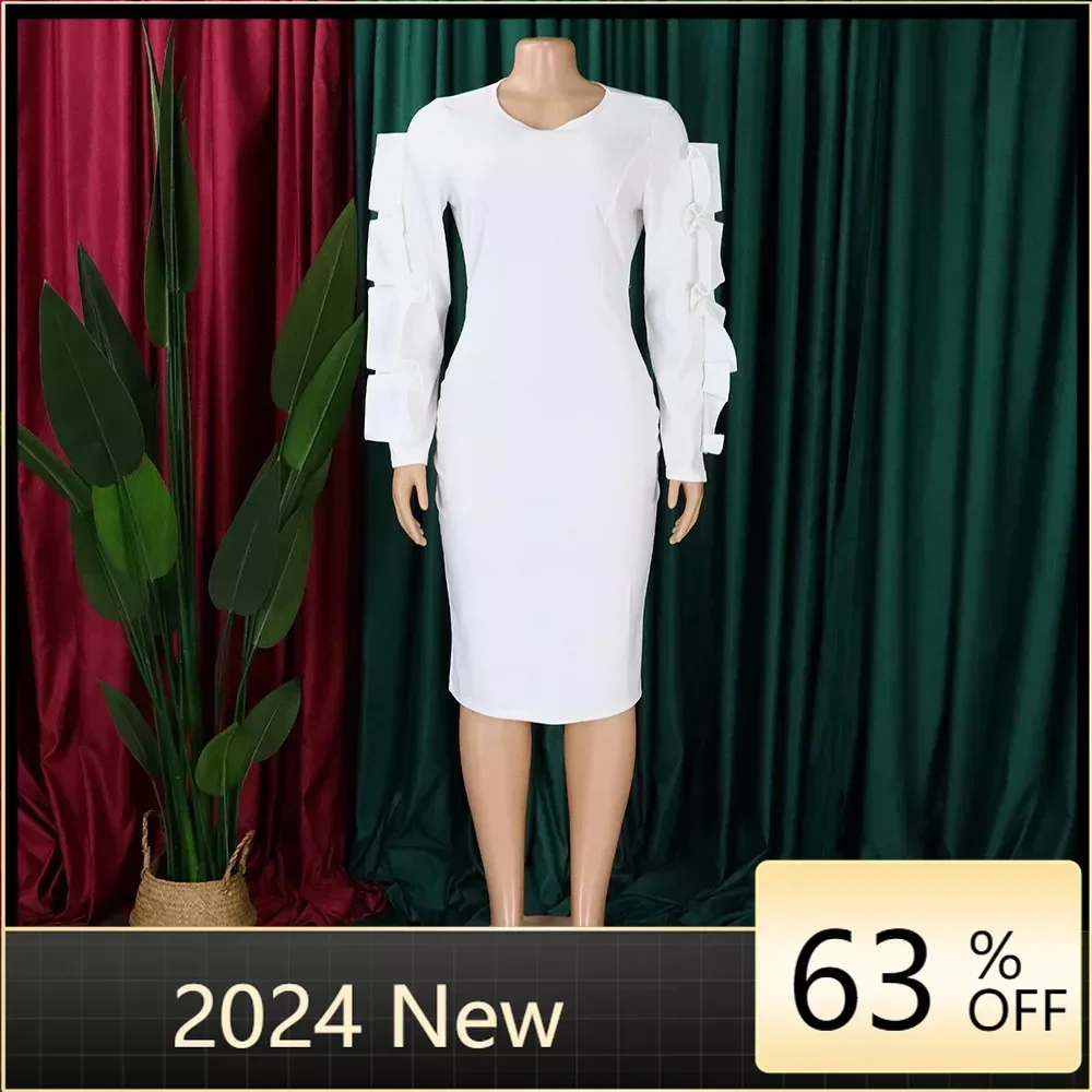 

Women Edible Tree Fungus Long Sleeve Bandage Bodycon Midi Dress 2024 Summer Female Vestidos Party Sexy Evening Dresses