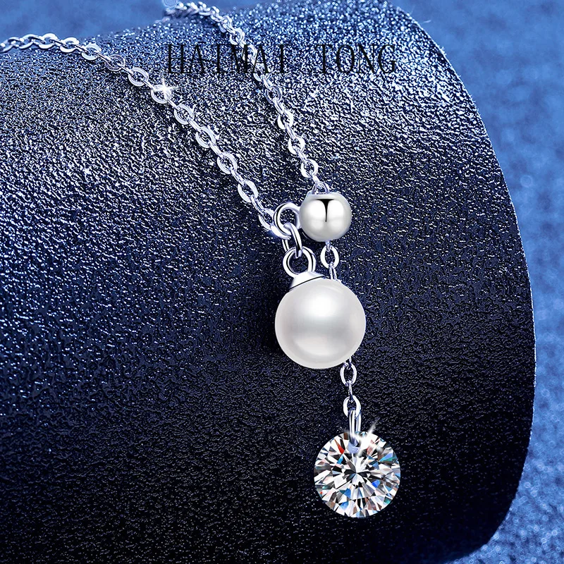 

Hot-selling moissanite necklace women's simple Korean version of light luxury bead f ed pendant collarbone chain