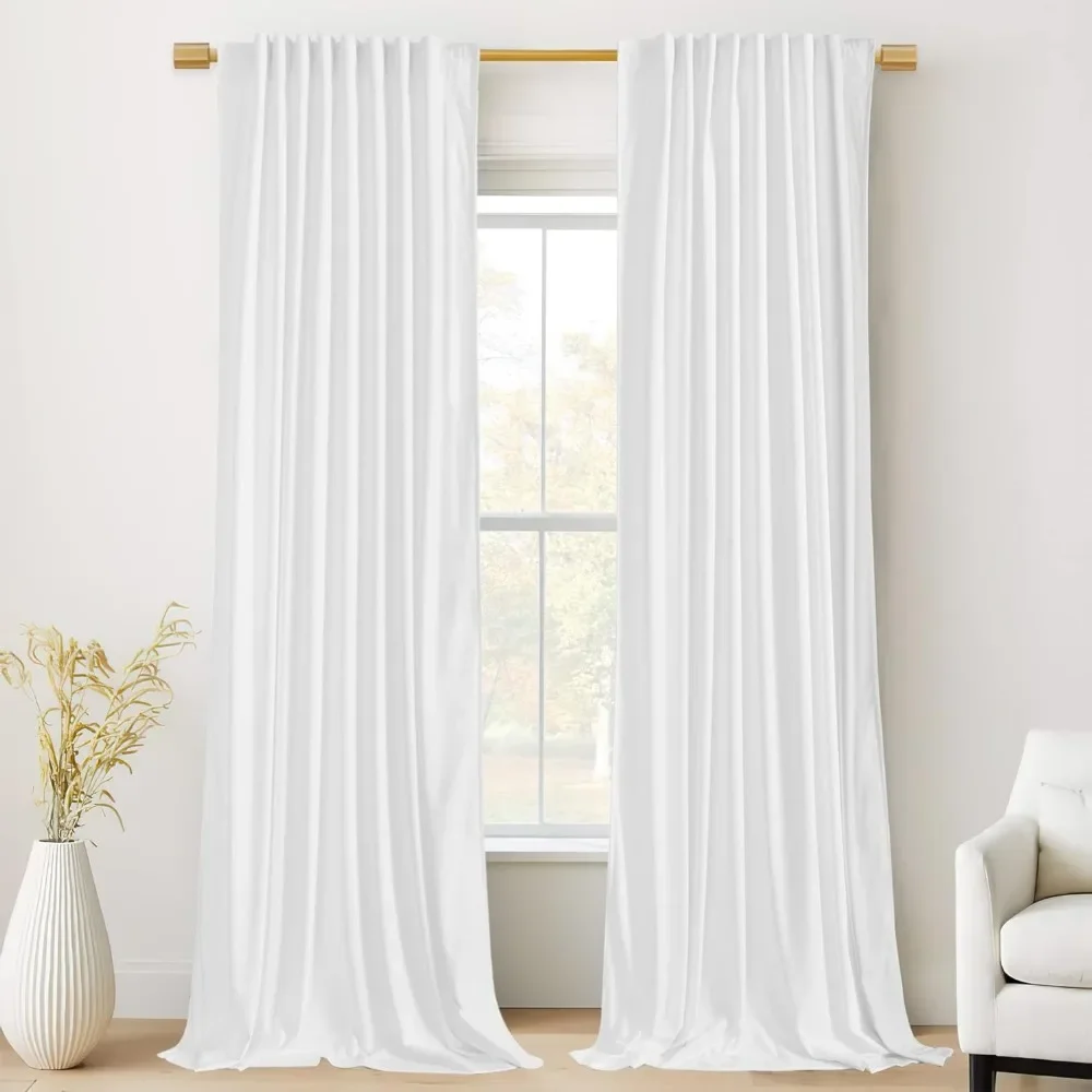 Bleach White Velvet Curtains 120 inches Long, Extra Long Back Tab High Ceiling Light Dimming Drapes, W52 x L120, 2 Panels