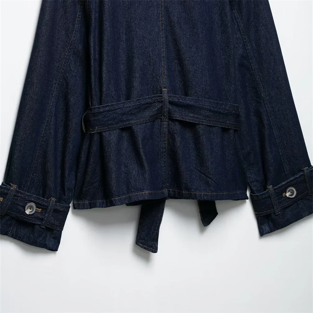 women's spring and summer new product casual loose waistband decoration short and wide design denim trench coat