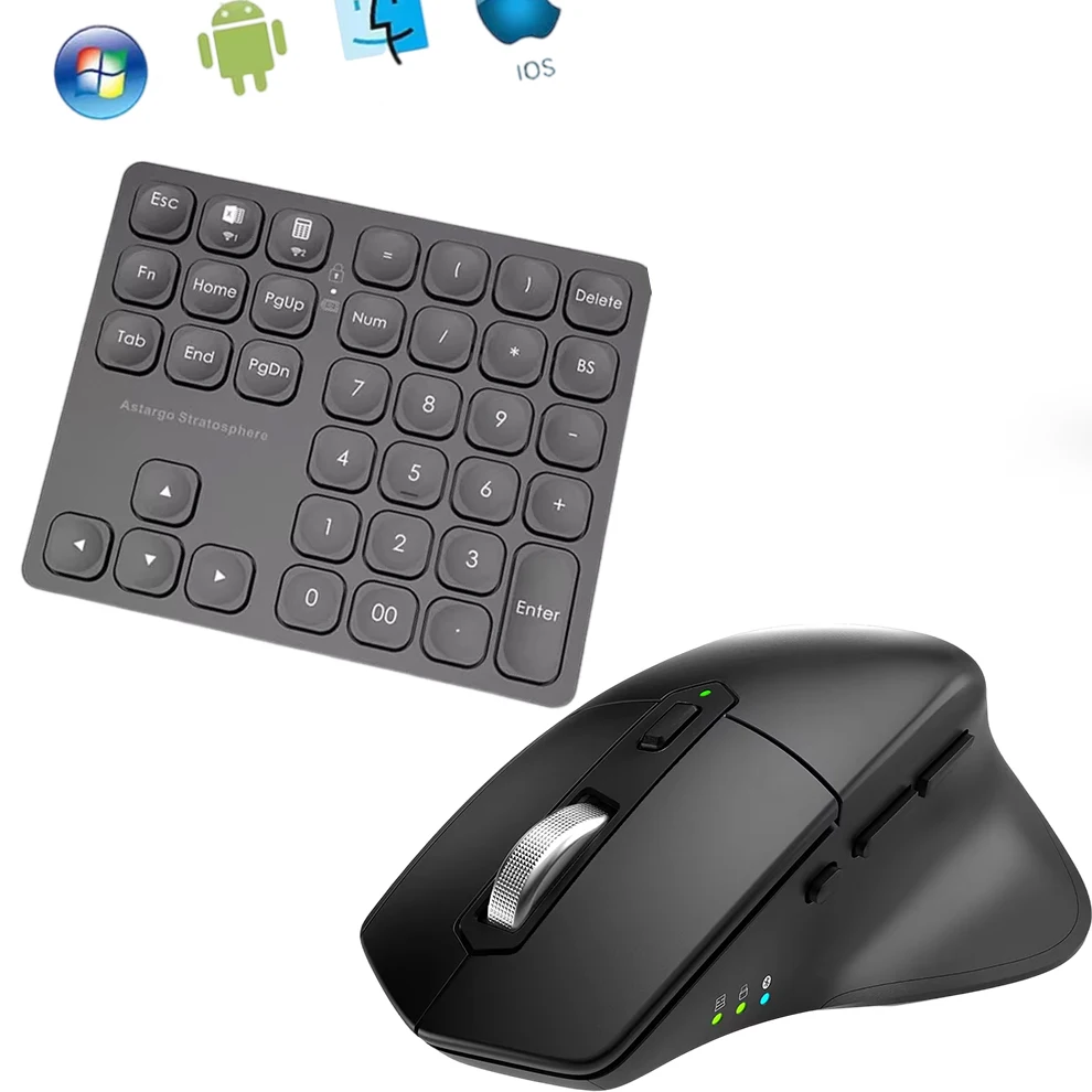 

Wireless Number Pad and Mouse Combo Portable Ultra Slim Bluetooth Wireless Numeric Keypad and Mouse Set for Laptop, Notebook