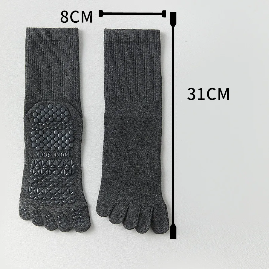 Men's Mid-Calf Yoga Socks with Five Fingers Non-Slip Professional Pilates Sport Indoor Floor Socks for Men
