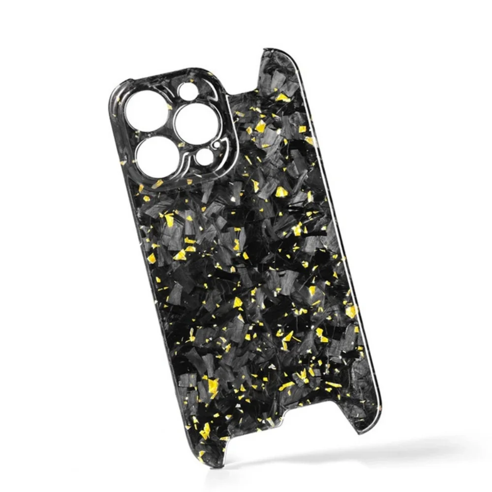 

Glossy Forged Ultra Thin Genuine Pure Carbon Fiber Cover For iPhone 14 13 15 16 Pro Max Glitter Bling Irregular Shockproof Case