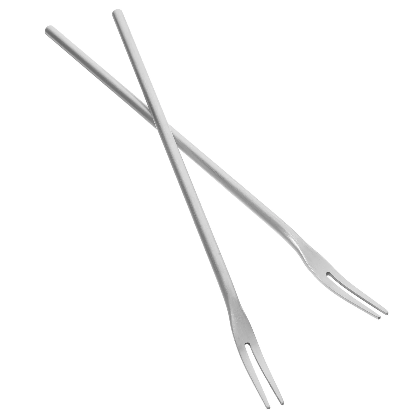 2 Pcs Drinks Appetizers Fruit Forks Banquet Practical Cake Stainless Steel Silver Party Supplies Two Teeth Dessert