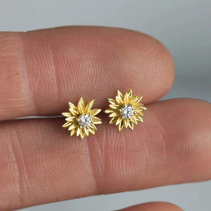 CAOSHI wykwintne kolczyki sztyfty z małymi kwiatami dla kobiet kolor srebrny/złoty kolor odzież na co dzień dziewczyny eleganckie akcesoria stylowa