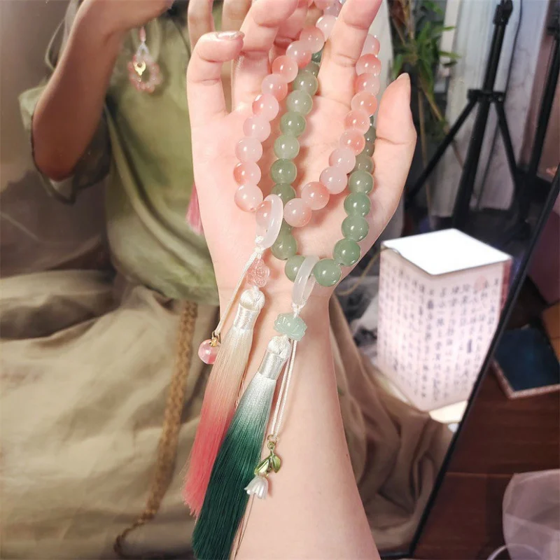 Gradient Tassel Imitation Jade Handheld Hand Toy Antique Bracelet Mobile Phone Charm Han Chinese Clothing Accessories All-Match