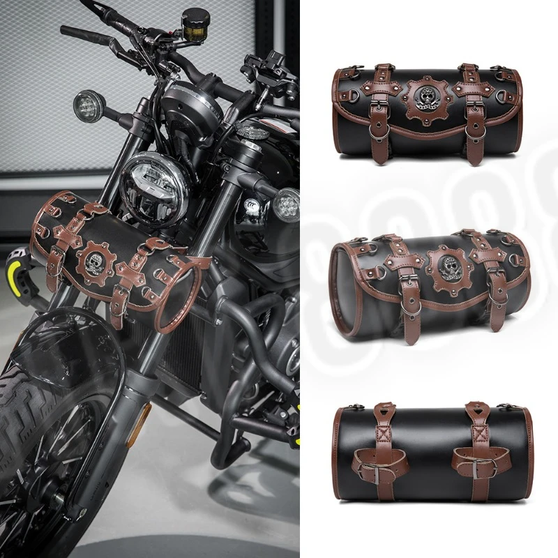 Skull Punk Retro Motorcycle Pendant Bag Motorcycle Front Fork Handlebar Bag Storage Pouch Capacity Tank Bag