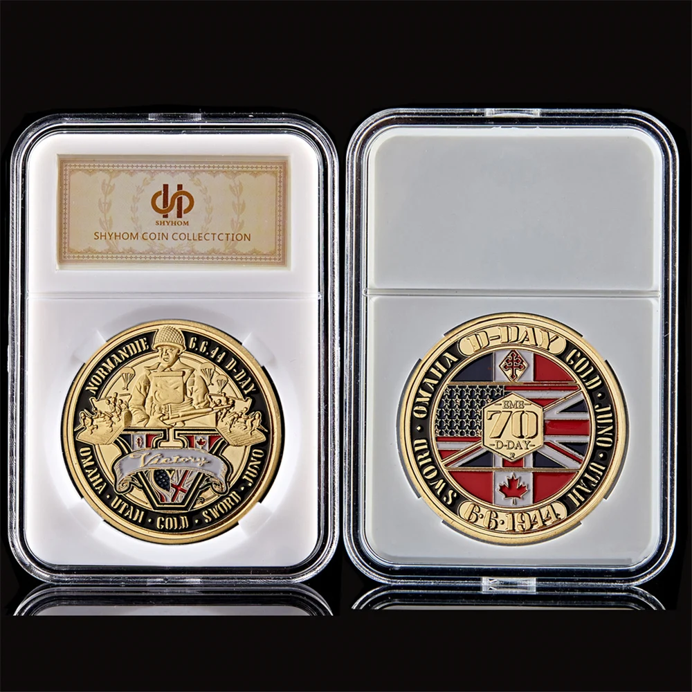 WWII 1944.6.6 D-Day Normandy War II 70th Anniversary Metal Challenge Coins Collection Hard Capsule