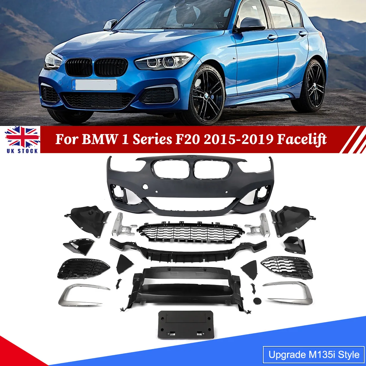 For 2015-2019 BMW 1 Series F20 LCI Upgrade To M135i Style Front Bumper Body Kits