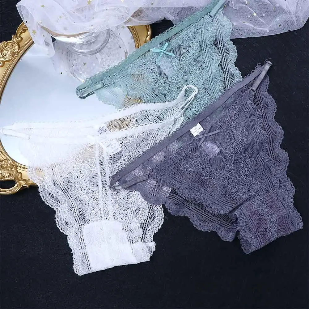 سلس تنفس منخفضة الخصر g-سلسلة المطرزة الإناث سراويل داخلية نسائية من الدانتيل ثونغ للنساء القوس الصغير السروال العشير