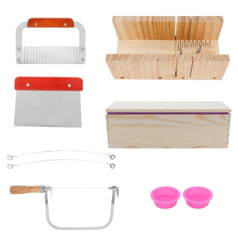 

9PCS/Set 1200ml Silicone Soap Molds Kit Wood Bread Cutter DIY Soap Making Cutting Tool