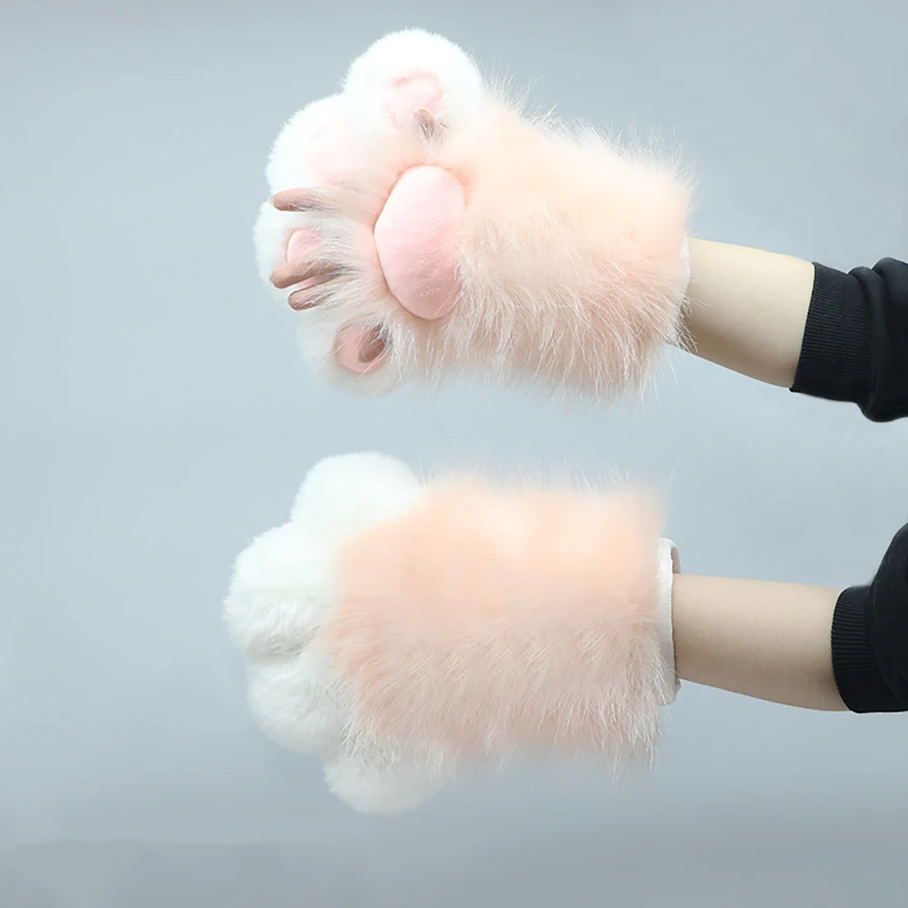 4 Colors Large Meat Mat Paw Cosplay Props Kawaii Cute Cat Paws Furry Comic Claw Fingerless Gloves Half Finger Gloves Fursuit