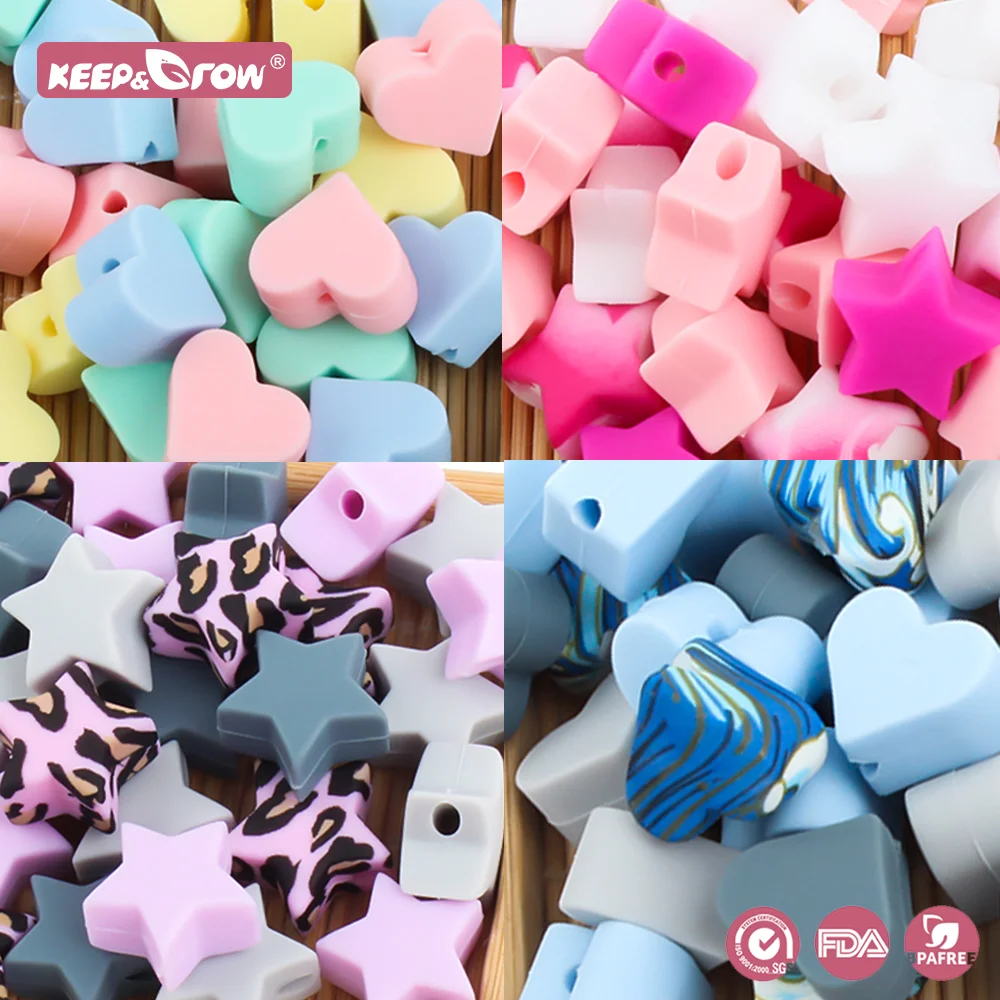 10pcs Mini Heart Star Silicone Beads Baby Teething Beads Food Grade Nuring Teether DIY Pacifier Chain Necklace Accessories