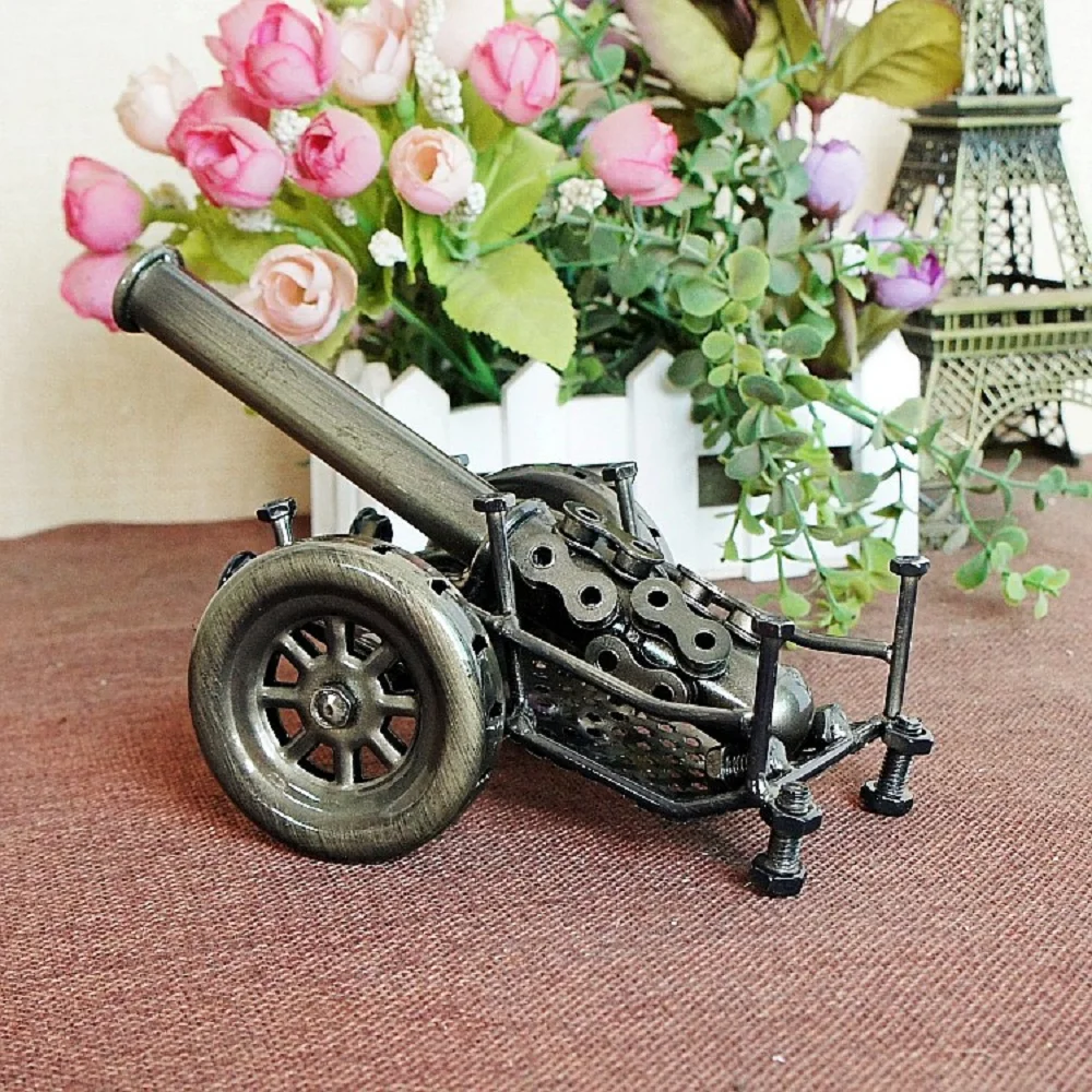 Metal Tank Cannon Ornament Home Desktop Decorations Iron Crafts Retro War Tank Children Gift Warriors Napoleon Cannon
