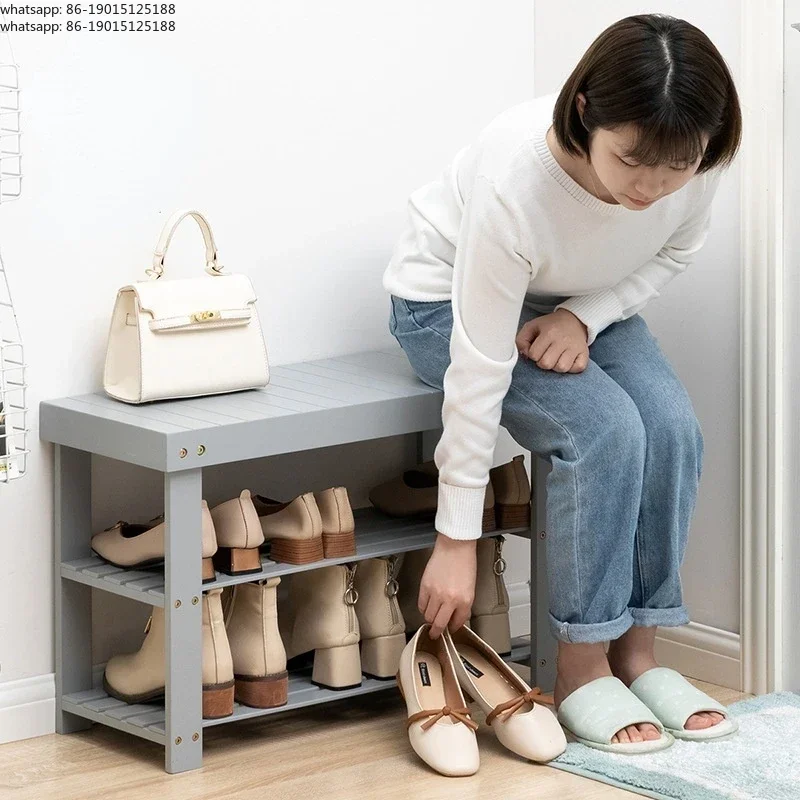 Two Layers Shoe Organizer Multifunctional Storage Shoe Thicker Frame Shoe Rack For Hallway Bamboo Storage Cabinets