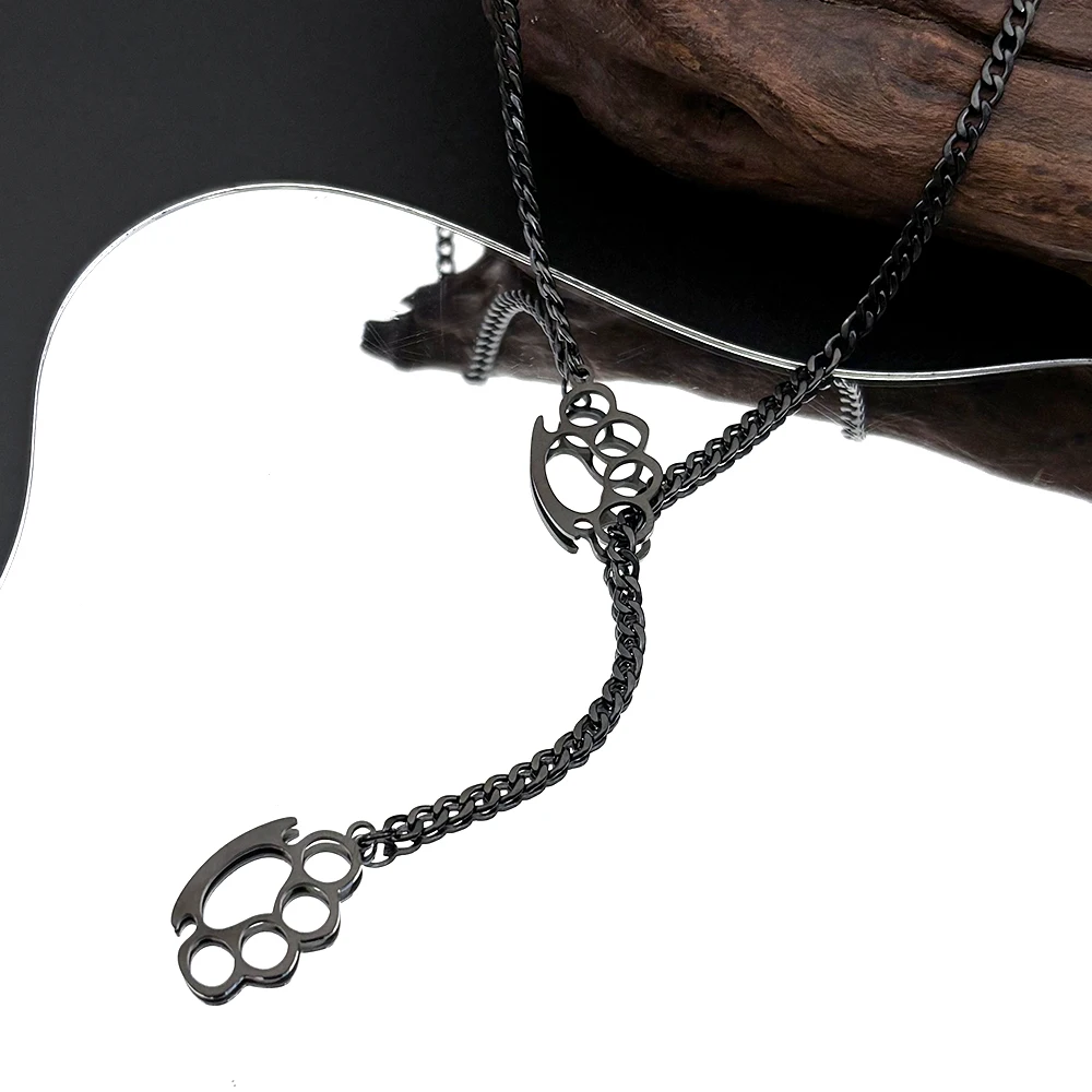 Hiphop Knuckle Duster Curb Chain für Damen und Herren, Edelstahl, silberfarben, Street Rock Rapper, coole DIY-Kampfhalskette, Schmuck – Detail 4