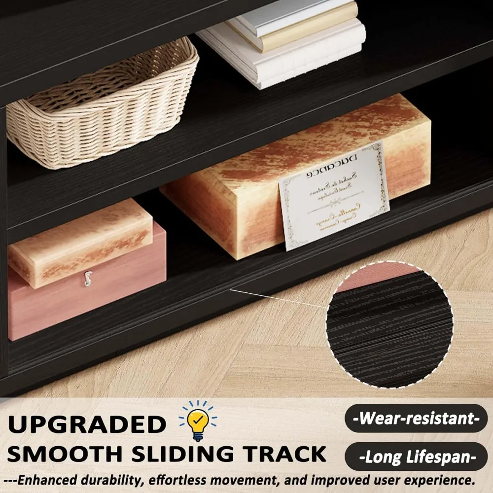 Suporte de TV preto de 55 polegadas, centro de entretenimento para quarto e armário sob TVs com armazenamento, console de TV moderno