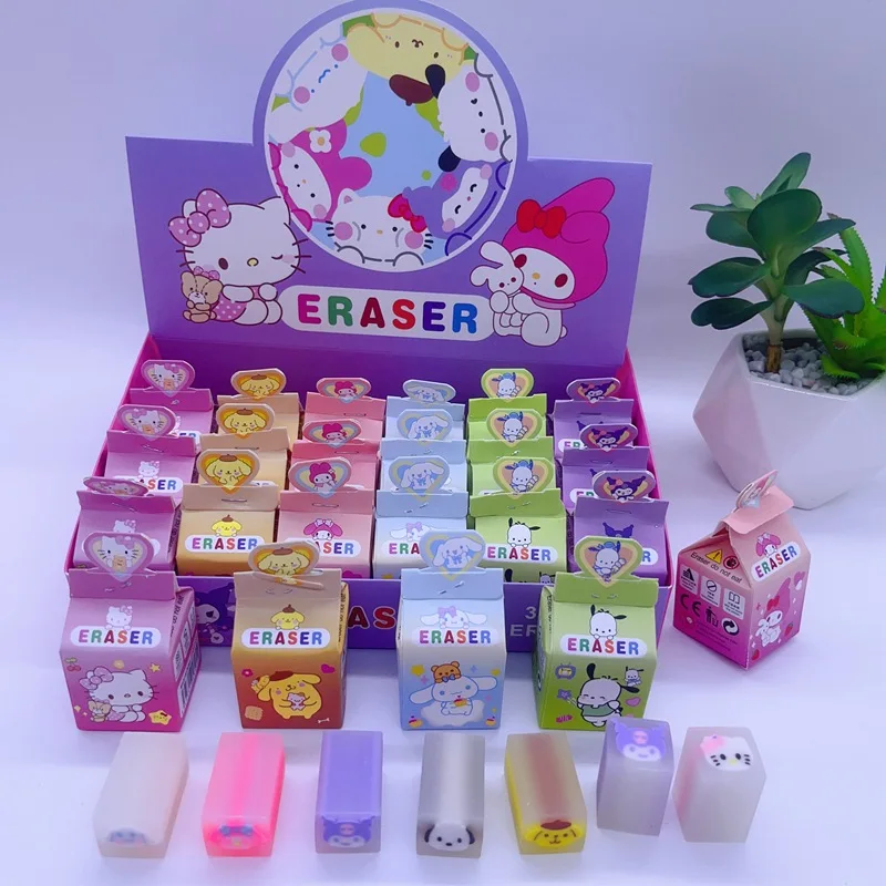 

30pcs Sanrio Pencil Eraser Hello Kitty Kuromi Pachacco Cinnamoroll Student Office Erasers Stationery School Supplies Wholesale