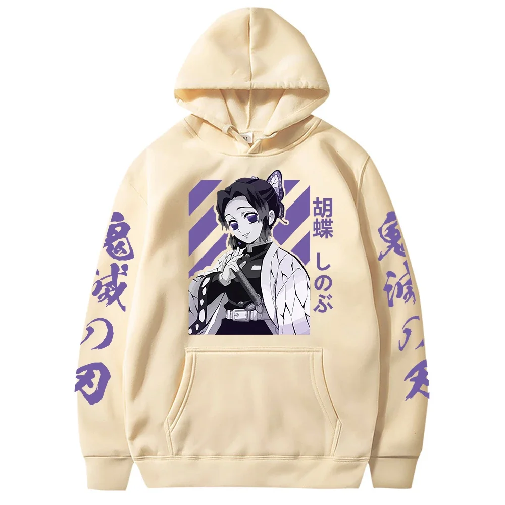 Demon Slayer Shinobu Kochou Graphic Hoodies Kimetsu No Yaiba Anime Hoodie Spring Warm Pullover Sweatshirts Harajuku Loose Tops