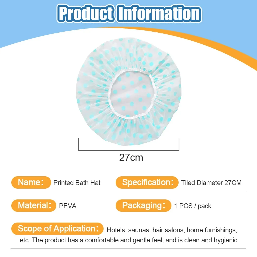 ASHOWNER Waterproof Shower Cap Wide Elastic Band Cover Reusable Bashroom Cap Fashion Wave Point Shower Cap Bathroom supplies