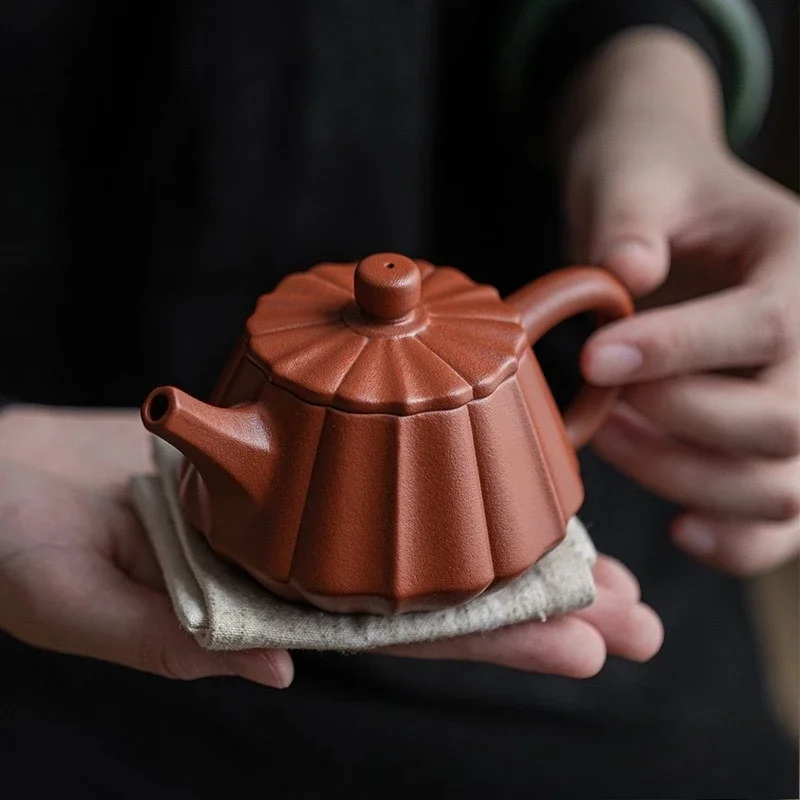 150ML Raw Ore Cinnabar Mud Purple Clay Pot Tendon Pattern Stone Scoop Pure Handmade Teapot Kung Fu TeaSet Small Capacity Teapot