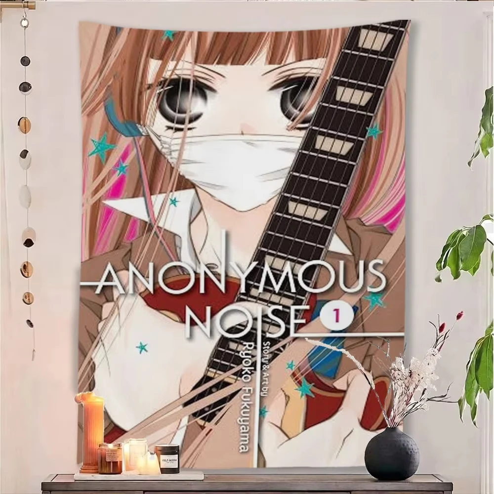 Anonymous Noise Anime Tapestry, Guitar Girl Mask Character Wall Hanging, Manga Book Cover Style Polyester Wall Cloth for Bedroom