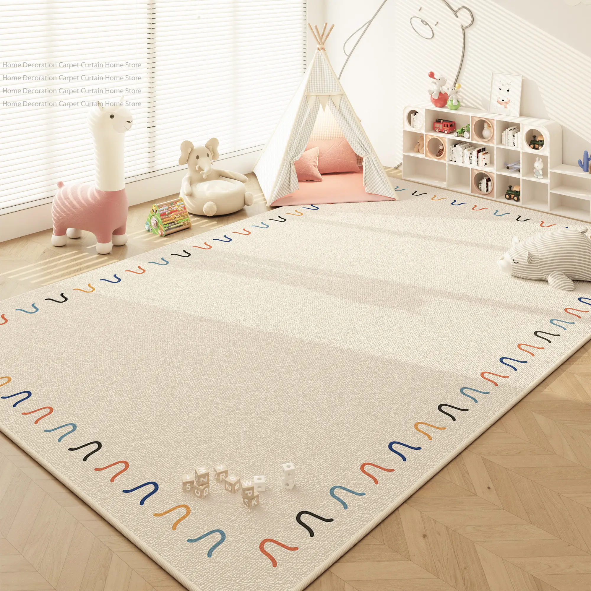 Nordic Colorful Cream Cartoon Soft Plush Carpet Bedroom Large Area Rug Non-slip Washable Easy Clean Play Game Crawling Floor Mat