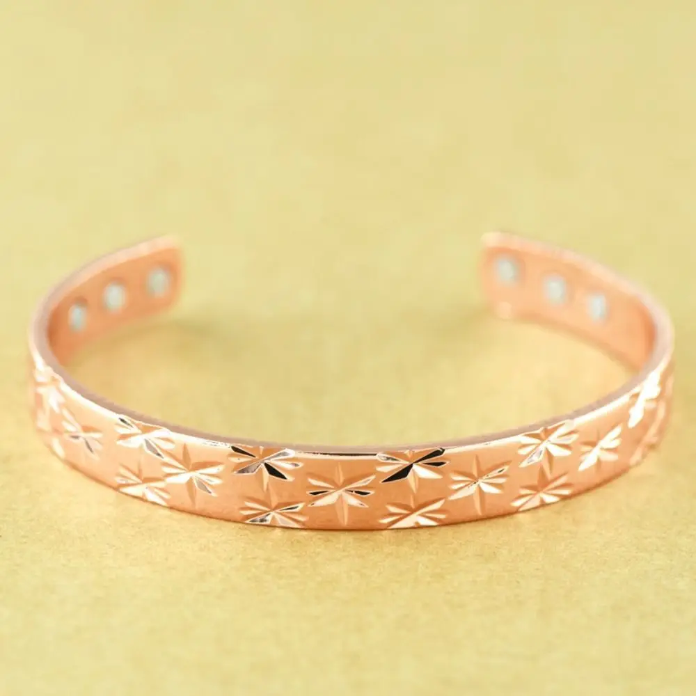 Arthritis Migraine Menopause Relief Magnetic Copper Bracelet Rose Gold Baby's Breath Magnetic Copper Cuff Open