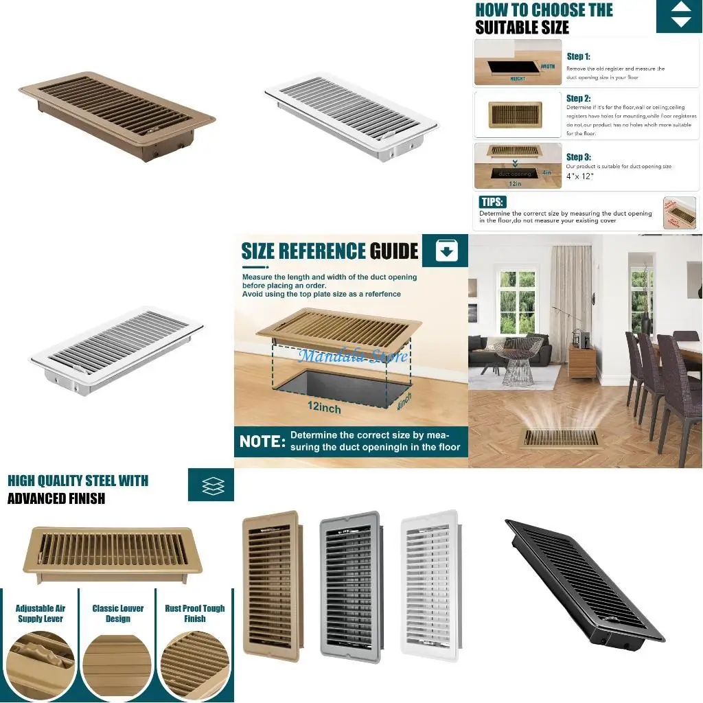 

U2JC Reinforced Steel Floor Vent Cover Grille HVAC System Accessory Simple Installs