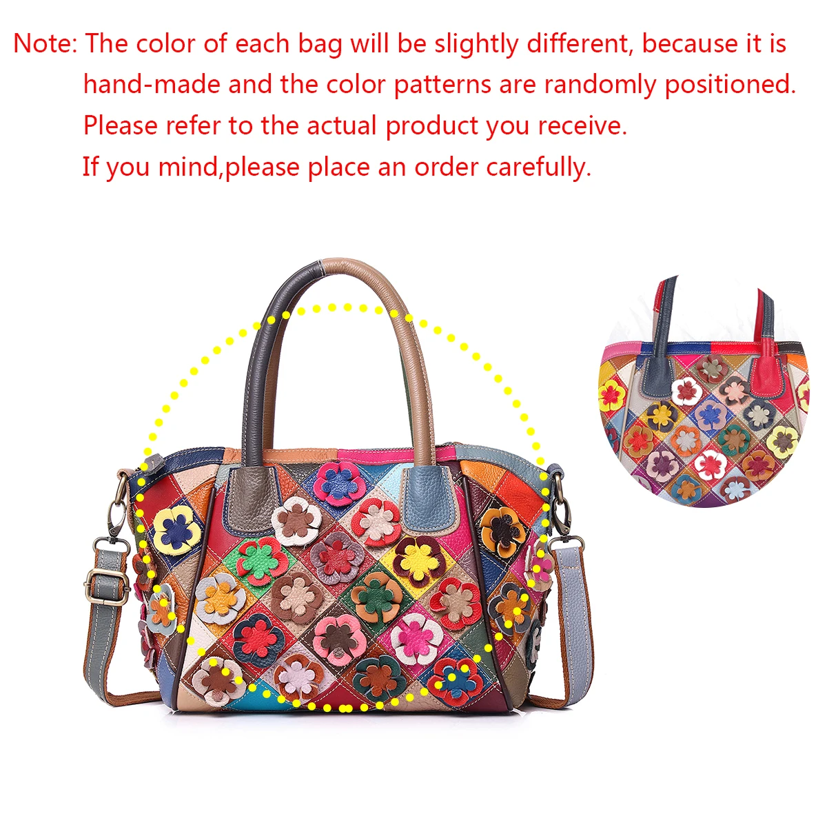 Genuine leather color random contrast handmade flower stitching cowhide shell bag casual ladies shoulder crossbody handbag