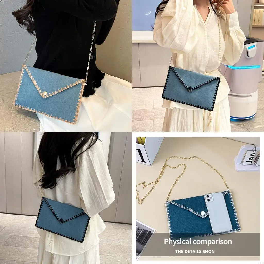 

Lace Trim Clutch Purse With Detachable Chain Strap Casual Canvas Crossbody Bag For Women