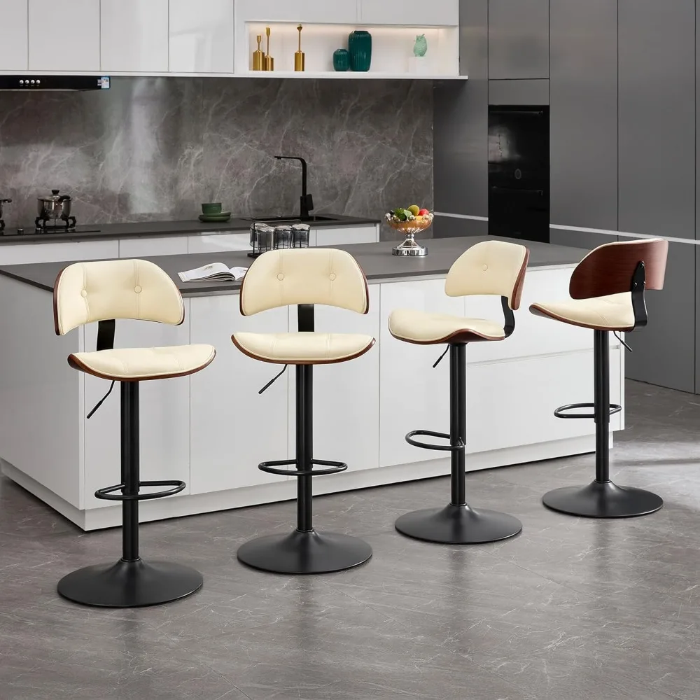 

Bar Stools Set of 4, Adjustable Height 24"-32", Swivel Counter Height Barstools with Bentwood Back, Faux Leather Upholstered Ba