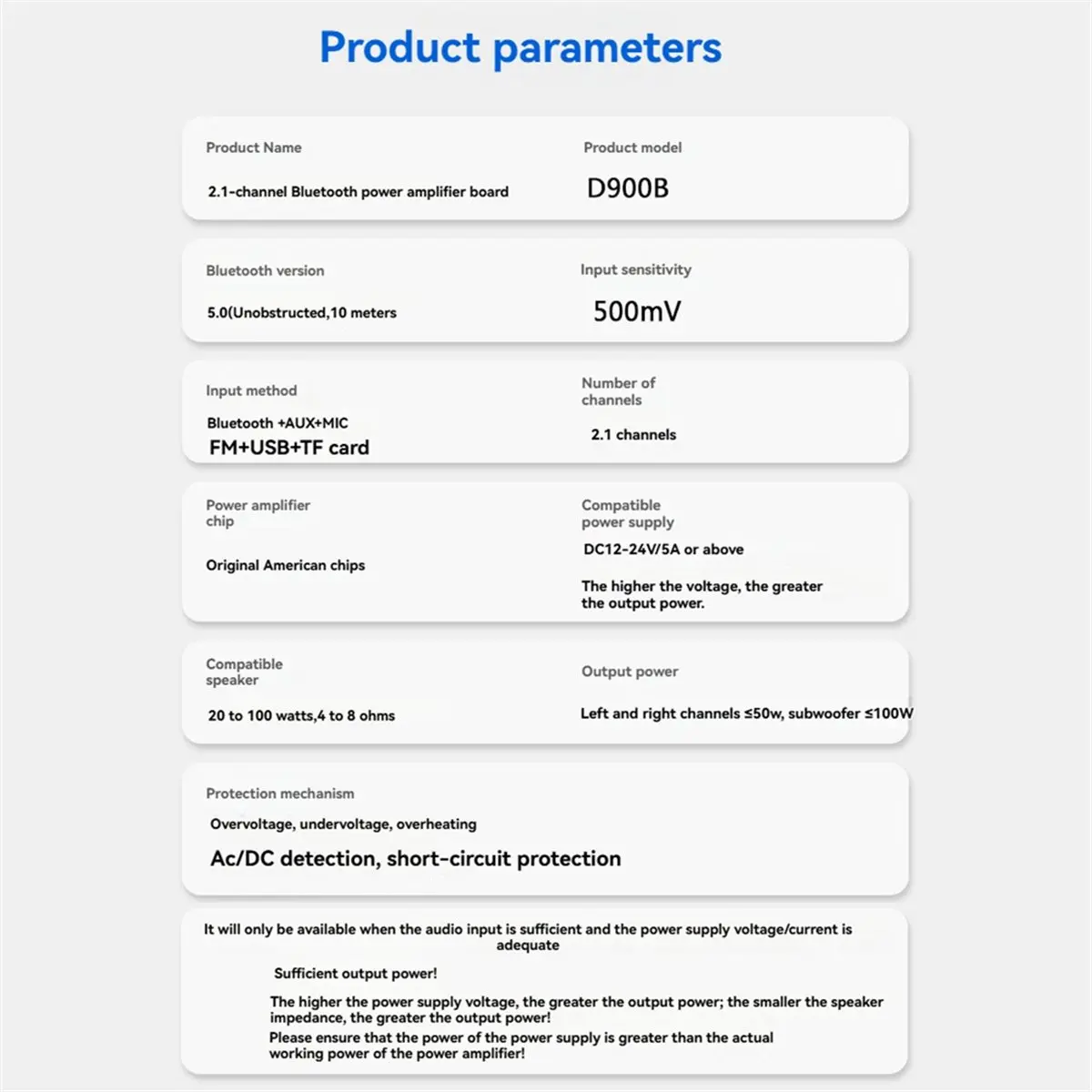 

(A23G) Плата аудиоусилителя D900B, канал 2.1, Bluetooth 5.0, USB, регулировка реверберации, мощность 50Вт+50Вт+100Вт, плата усилителя мощности, вилка EU