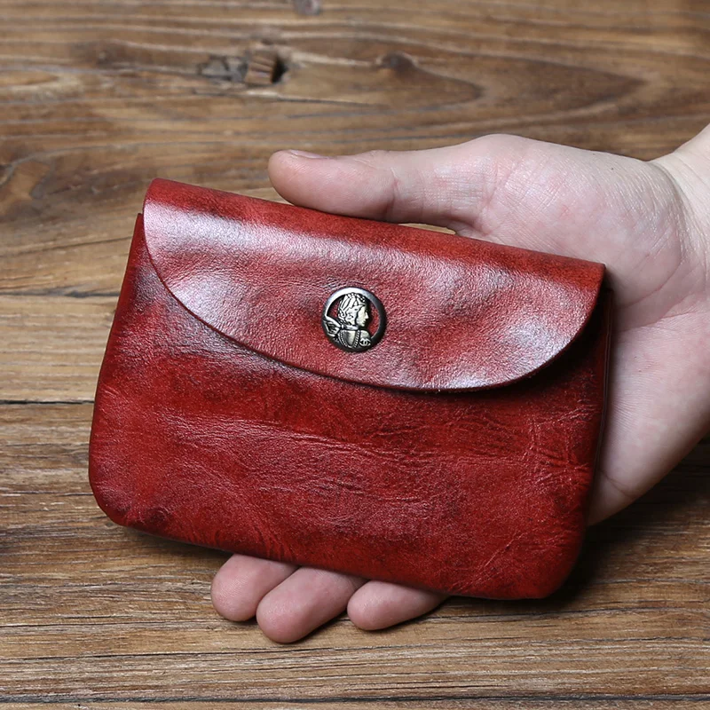 Nzpj Vintage Echt leder Herren Karten tasche Original natürliche Rindsleder Zero Wallet Damen Münz tasche Kreditkarten tasche Schlüssel tasche – Detail 11