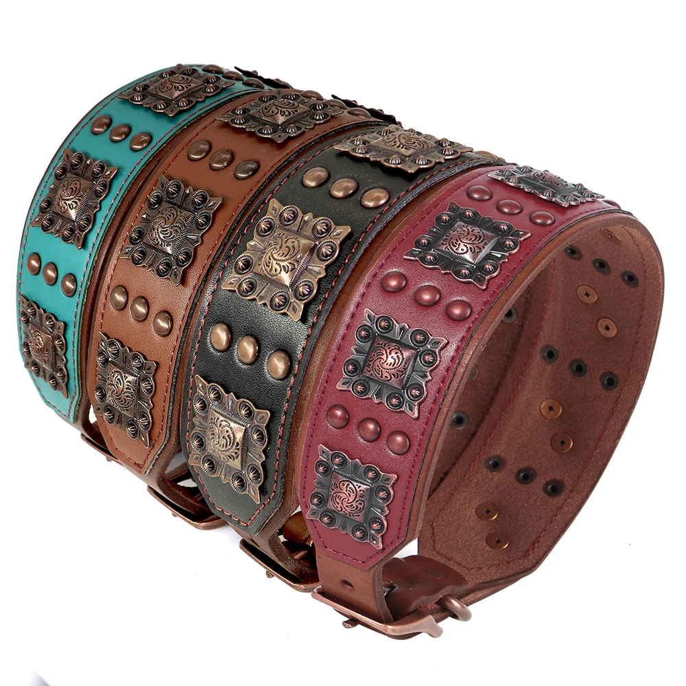Genuine Leather Dog Collar 2inch Wide Dog Collars Cool Spikes Rivet Collars Luxury for Medium Large Dogs Pitbull German Shepherd