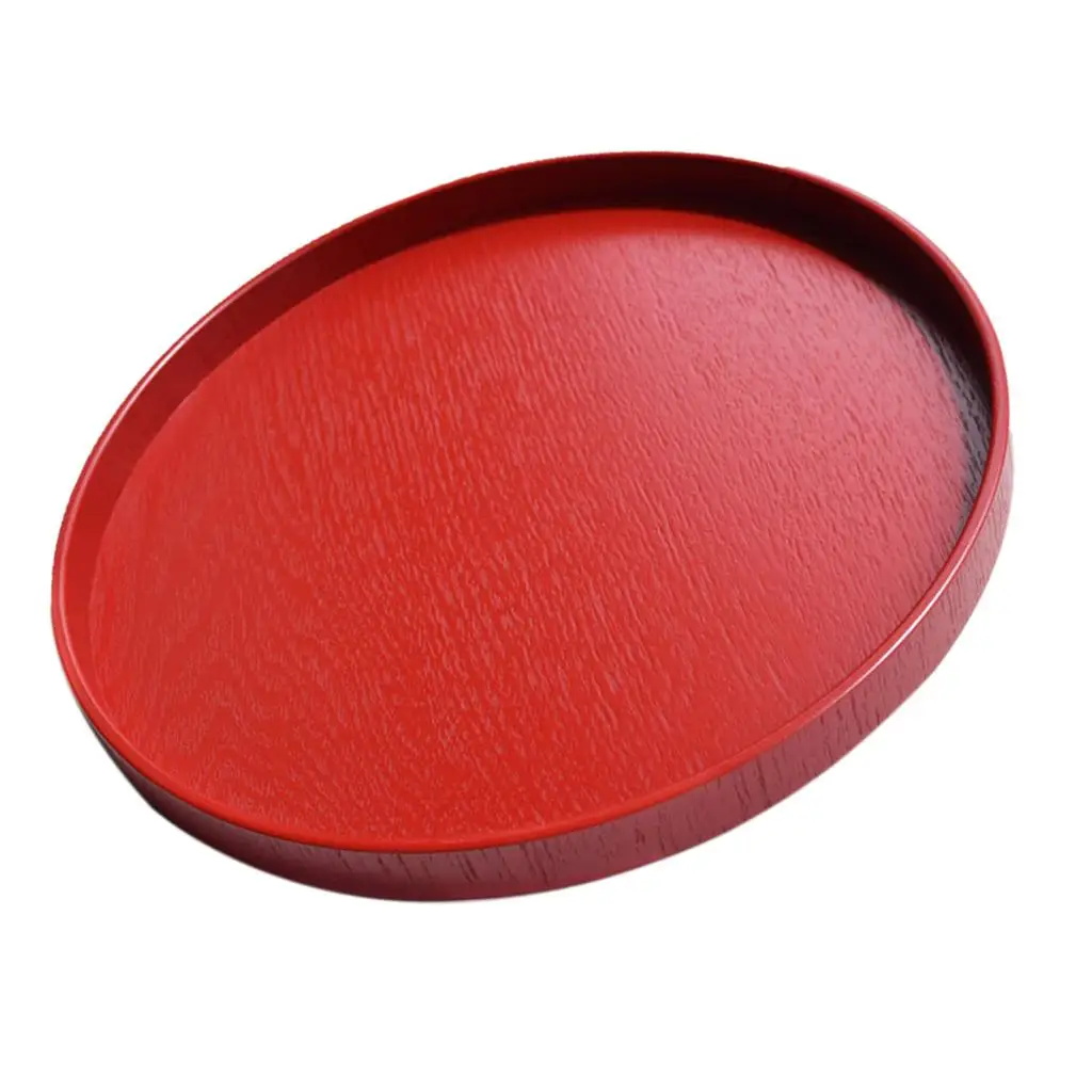 Wooden Breakfast Food Serving Tray Rustic Round Food Breakfast Platter Red