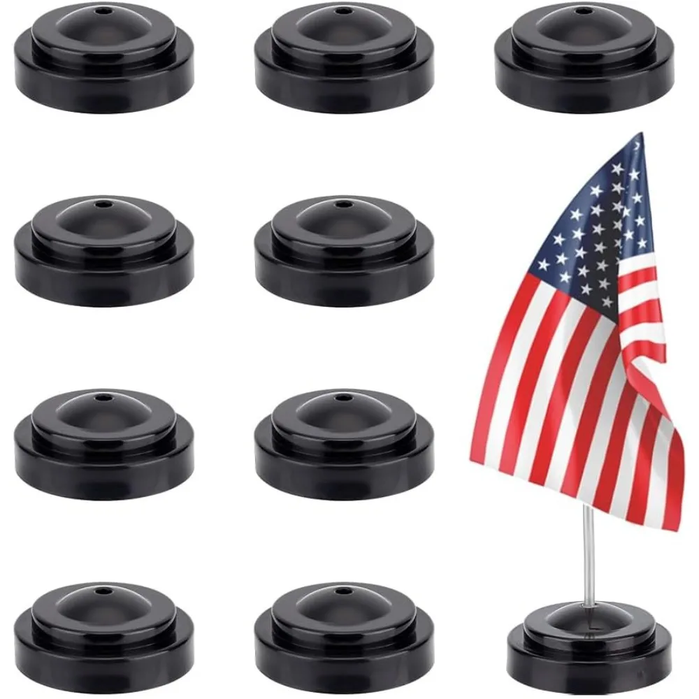 10Pcs Black Desk Flag Holders 5.2mm Hole Miniature Flag Stands 2.5x0.9 Inch Hallow Small Desk Flag Stand Base Round Base