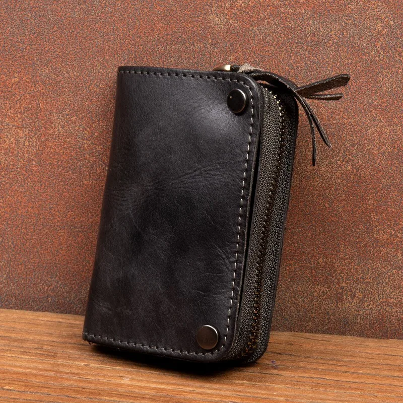 Men's leather car key bag large-capacity vegetable tanned cowhide coin purse first layer cowhide card purse