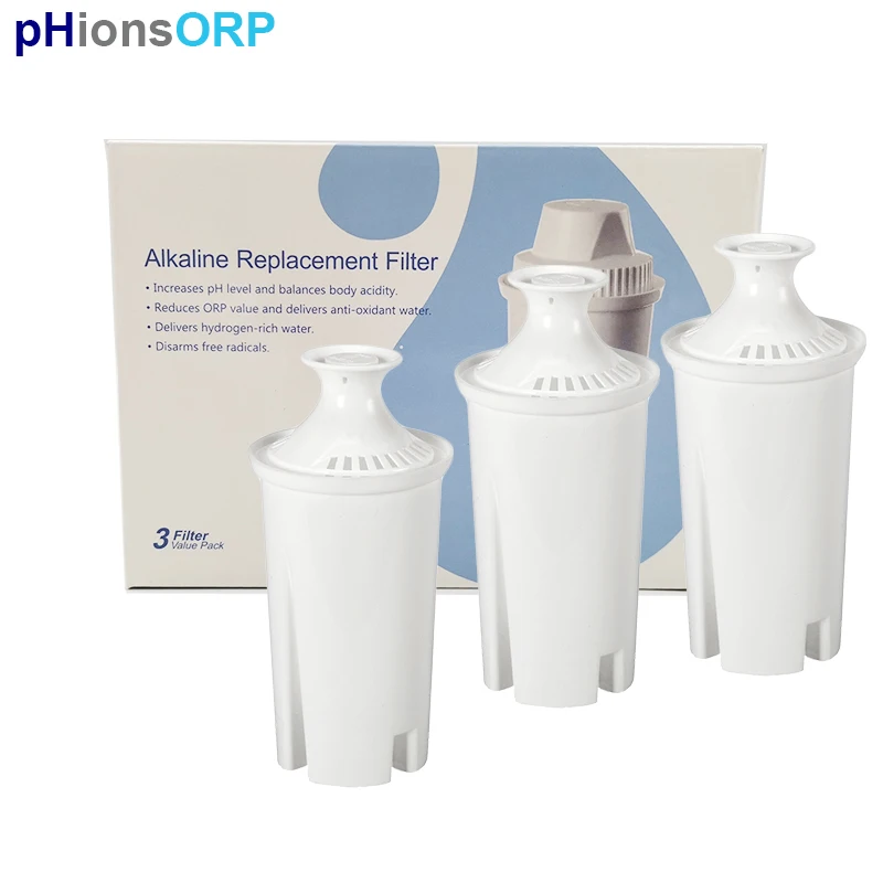 Drop-in Alkaline Replacement Water Filters 3pcs Fits Brita Pitchers & Dispensers Mavea Classic, Atlantis, Bella, Slim etc