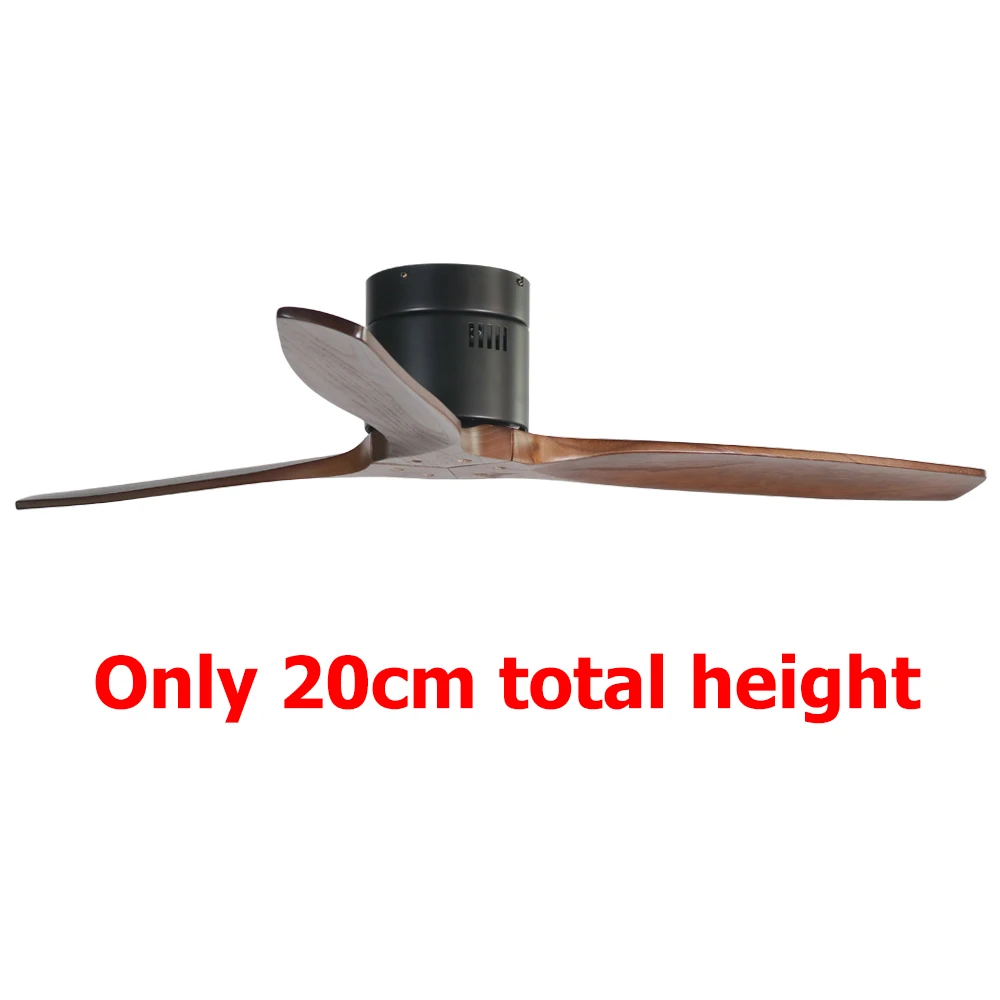 Modern Indoor Concise Style 52 Inch Three Wooden Blade Flush Mount Decorative Mounted Low Ceiling Fan With Ceiling Lamp